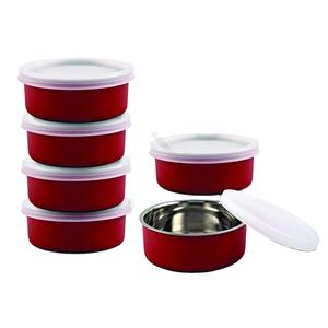 ชุดชามอาหารสแตนเลสพร้อมฝาพลาสติกชุดเก็บชามกลมสี6ชิ้น - Product Image 1
