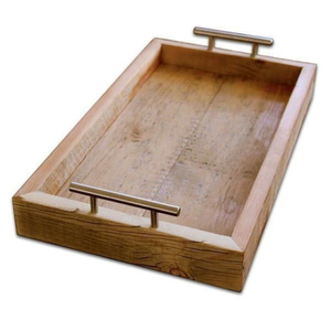 Plateau de service décoratif en bois fantaisie avec poignée en métal, rectangulaire, pour la cuisine, la table, le thé et le café - Product Image 1