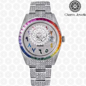 ชาร์ม_จิวเวลส์นาฬิกาข้อมือผู้ชายสุดหรู สายสแตนเลส ขอบหน้าปัดสีรุ้ง หน้าปัดเพชร ระบบอนาล็อก แสดงวันที่ 40 มม. 10 บาร์ - Product Image 1
