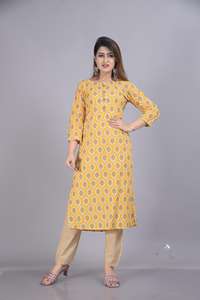 ชุดคุर्ติทรงเอไลน์ยาวคลุมเท้า ผ้าฝ้าย 100% ลายพิมพ์ทนทาน เป็นมิตรกับสิ่งแวดล้อม แฟชั่นทันสมัย น้ำหนักเบา เหมาะสำหรับใส่ในชีวิตประจำวัน - Product Image 2