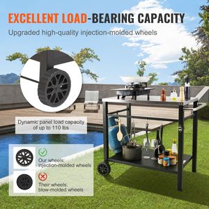 Carrello da Esterno per Barbecue con Doppio Ripiano in Acciaio Inox, Tavolo Portatile Multifunzionale per Preparazione Cibo e Accessorio per Esterni - Product Image 2