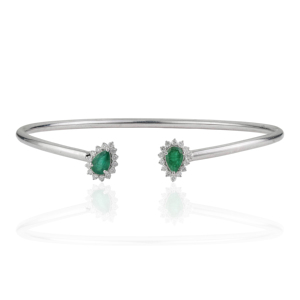 Wholesale Price 925 Sterling <b>Silver</b> Pear Cut 100% Genuine Emerald & Diamond Open <b>Cuff</b> Bangle For Women's - Product Image 1