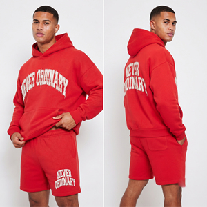 Winter Hooded Baggy Embroidery Sweat <b>Shorts</b> & Hoodie Set 500gsm Fleece Heavy Cotton Polyester Eco-Friendly Windproof Two Piece - Product Image 5