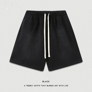 Shorts de sport pour hommes 100 % coton, style West Coast, double taille, motif flocon de neige vieilli, coupe ample en pur coton - Product Image 4