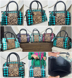 Sac à main Speedy à carreaux moyen de taille moyenne pour femme, en cuir repoussé à la main, sac de voyage, sac bandoulière, sac fourre-tout - Product Image 3