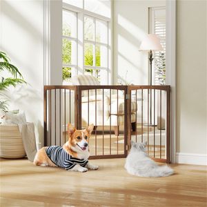 Recinto per Animali Domestici in Legno Massello Marrone 160x76 cm, Cancellino Moderno per Interni/Esterni con Chiusura a Bottone per Cani, Ideale per Soggiorno - Product Image 5