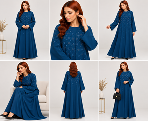 New ALRESHA Blue Embellished <b>Abaya</b> Long Sleeve Modest Muslim Floor Length Eid Wedding Wear Women Luxury Islamic Fashion - Product Image 4