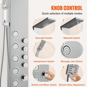 Sistema Doccia a Torre a 4 Modalità con Cascata e Pioggia, 5 Getti Massaggianti per Tutto il Corpo, Doccetta a 3 Impostazioni, Accessorio per Cabina Doccia - Product Image 5
