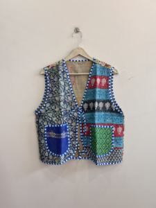 Chaleco Unisex Hecho a Mano con Estampado Kantha, Chaqueta de Verano India - Product Image 2