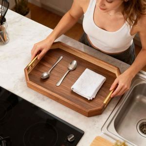 Bandeja de Servir Rectangular Multiusos de Madera Natural Ecológica, Diseño Minimalista Personalizable, para el Hogar y Restaurantes - Product Image 4