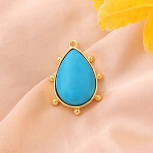 Ensemble de connecteurs de breloques en laiton plaqué or 18 carats, en forme de poire, avec cabochon turquoise bleu, fait main, avec perles et pierres 14x20mm, prix de gros - Product Image 2