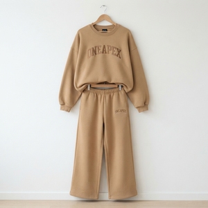 Women's Tan Oversized Tracksuit <b>Set</b> Crewneck Sweatshirt Wide Leg Jogger Pants Casual Streetwear <b>Lounge</b> Sportswear <b>Two</b> <b>Piece</b> - Product Image 1