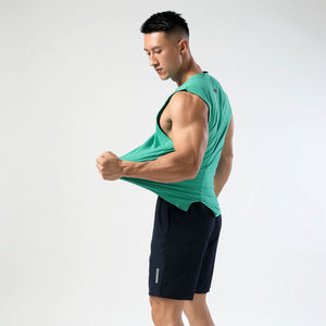 Camiseta sin mangas negra para hombre, cuello redondo, color sólido, transpirable, tejida, para entrenamiento, gimnasio, ropa informal de fitness - Product Image 5