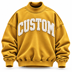 Sweat-shirt unisexe jaune moutarde personnalisé en gros, col montant, broderie lettre appliquée, coupe décontractée, pull streetwear - Product Image 1