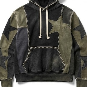 Sudadera con Capucha Personalizada con Parches de Estrellas y Costuras Decorativas |   Sudadera con Capucha Extra Grande Estilo Vintage |   OEM y ODM - Product Image 6
