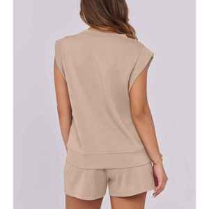 Conjunto de Verano 2026 para Mujer, Dos Piezas, Cuello Redondo, Sin Mangas, con Bolsillo, Sudadera Ajustada con Botones, 100% Algodón - Product Image 2