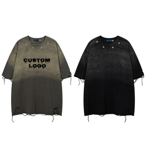 T-shirts personnalisés en coton délavé pour hommes, avec logo brodé et strass, grande taille, col rond, unisexe, vente en gros - Product Image 6