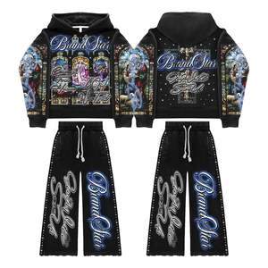 Ensemble de survêtement tendance 2026 personnalisé de haute qualité, hiver, coupe-vent, respirant, avec sweat à capuche zippé et poches latérales, effet délavé soleil - Product Image 1