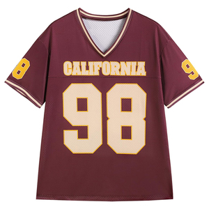California Women's V-Neck <b>Sequined</b> Glitter Print Mesh Football Jersey Number 98 Breathable Short Sleeve Sporty Crop <b>T</b>-<b>Shirt</b> - Product Image 1