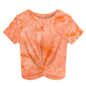 Camiseta Corta Tie Dye para Mujer, con Nudo en la Parte Delantera, Manga Corta, Informal, Verano, Moda, Ajustada, Top Moderno - Product Image 2