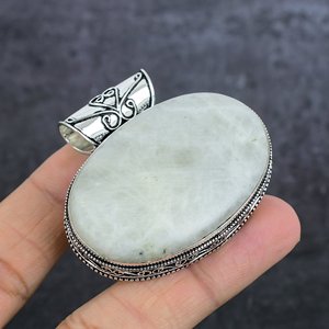 Pendentif en pierre de lune arc-en-ciel naturelle, forme ovale, pierres précieuses blanches, plaqué argent 925, style vintage, bijou unisexe pour femme - Product Image 2