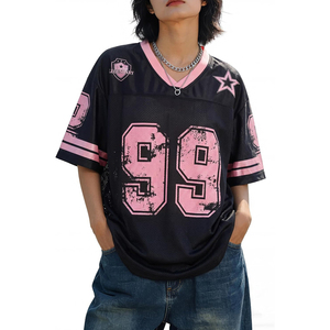 Maillot de football en mesh noir et rose, col en V, manches courtes, unisexe, respirant, vêtements de sport pour adultes, toutes saisons - Product Image 1