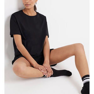 Conjunto deportivo de verano para mujer, de algodón, transpirable, suave, que absorbe la humedad, de secado rápido, pantalones cortos de punto y camiseta, para gimnasio, yoga, uso diario. - Product Image 5