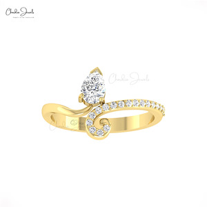 แหวนทองคำแท้ 14K ลายใบไม้ ดีไซน์เก๋ ปี 2026 ประดับเพชรทรงลูกแพร์ธรรมชาติ 0.54 กะรัต เหมาะสำหรับงานแต่งงานและสวมใส่ทุกวัน ขายส่งเครื่องประดับ - Product Image 3