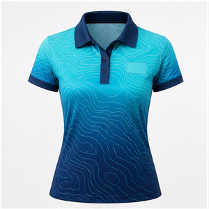 Polo Personalizado para Mujer, Color Azul Marino, Diseño Topográfico, Secado Rápido, Transpirable, Manga Corta, Ropa Deportiva para Golf, WPS-0801 - Product Image 1