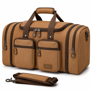 Bolsa de Lona Personalizada Color Café Marrón, Bolsa de Viaje con Múltiples Bolsillos, Correa de Hombro Ajustable, OEM - Product Image 4