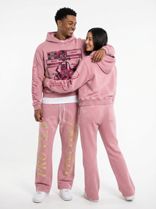 Ensemble de survêtement décontracté en coton épais avec design graphique imprimé, comprenant un sweat à capuche et un pantalon de jogging, style streetwear tendance - Product Image 6