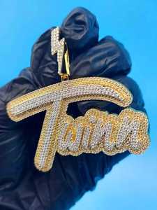 Colgante de Letra Personalizado con Moissanita VVS que Pasa la Prueba del Diamante, Estilo Hip Hop, de Plata 925, con Incrustaciones de Diamantes, Inicial, Bicolor - Product Image 4