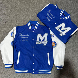 Blue white varsity <b>jacket</b> Embroidered patch design <b>jacket</b> Men's preppy style <b>jacket</b> Custom Royals <b>jacket</b> - Product Image 1