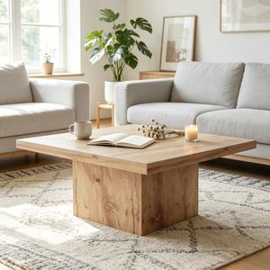 Tavolino da Caffè Quadrato in MDF con Venature del Legno Marrone Chiaro e Superficie Resistente ai Graffi per Soggiorno - Product Image 2