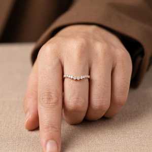Luxury <b>Stacking</b> Emerald Cut Diamond Claw Setting Half Eternity Band <b>Ring</b> Unisex Lab Grown 14K Solid Gold Fine Promise Gift - Product Image 4