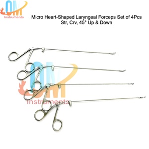 Ensemble de forceps micro-laryngéens de haute qualité, mâchoire en forme de cœur, 4 pièces, 22 cm, instruments chirurgicaux ORL de précision, CE ISO |   OldMed - Product Image 3