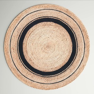 <b>Round</b> Natural <b>Jute</b> Braided Area <b>Rug</b> With Black Stripes Flat Pile Farmhouse Style Living Room Carpet - Product Image 4