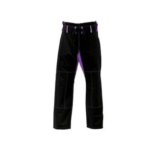 Kimono de BJJ Negro con Ribete Morado y Cinturón Blanco para Adultos Unisex, Corte Regular, Ropa de Artes Marciales de Poliéster Resistente - Product Image 4