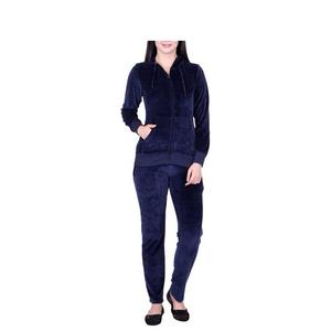 Custom Women Winter Solid Short Velour Tracksuit Hooded <b>Zip</b>-<b>Up</b> <b>Jacket</b> and Pants Two-Piece Casual for Sports Set for Wholesale - Product Image 1