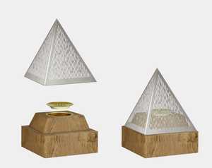 Brûleur d'encens en bois de luxe en forme de pyramide avec couvercle en métal argenté, brûleur d'oud arabe fait main pour la maison, le Ramadan et la décoration de cadeaux - Product Image 1