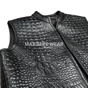 Gilets et vestes en cuir noir personnalisés pour hommes 2026, faits main, pour club moto, avec surpiqûres losanges, respirants - Product Image 4