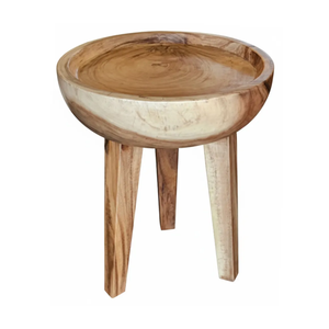 Contemporary <b>Rustic</b> Solid Suar Wood <b>Side</b> <b>Table</b> Handcrafted Round Tray Accent <b>Table</b> Natural Grain Wood Living Room Use - Product Image 1
