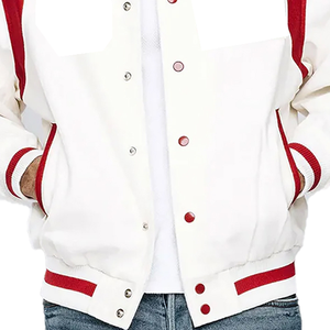 Veste universitaire KAP rouge et blanche, corps en laine, manches en cuir, style universitaire, veste bomber, style collégial, personnalisable, veste universitaire de fraternité - Product Image 5