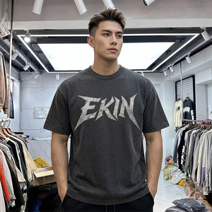 2026 New Arrival Best-Selling Unisex 100% Cotton Worsted Boxy Cropped T-<b>Shirt</b> Custom Rhinestone Print Street <b>Gothic</b> Oversized - Product Image 3