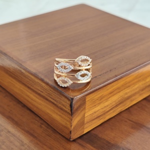 18K Rose Gold Diamond Multi Layer <b>Stack</b> <b>Ring</b> Marquise Halo Open Band Statement Design Women Fine Jewelry High Polish Gift - Product Image 2