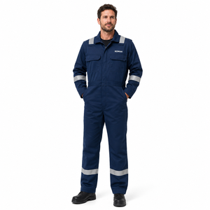 Navy Blue Silver Reflective Industrial <b>Work</b> Coverall Heavy Duty Mechanic Overall with Utility Pockets and Concealed Front Zip - Product Image 5