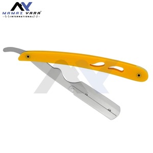 Rasoir à lame unique Barber Swing Lock en acier inoxydable, manche en plastique jaune et argenté, outil de rasage du visage pour hommes, toilettage professionnel - Product Image 2