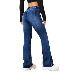 Female Office Staff Uniform Trousers Trend Streetwear Women New Casual Flares Jeans Vintage Mid Waist Button Splice Denim <b>Pants</b> - Product Image 2