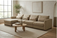 Minimalistisches L-förmiges Stoff-Ecksofa mit Holzbeinen, Gepolsterte Rückenlehne und Armlehnen, Modulares Wohnzimmer-Couchset