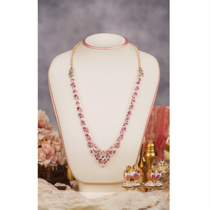 Fine Jewelry Set Peacock Style White & <b>Ruby</b> Stone Studded <b>Necklace</b> Rose Gold & Rhodium Plated Bridal & Daily Wear - Product Image 3